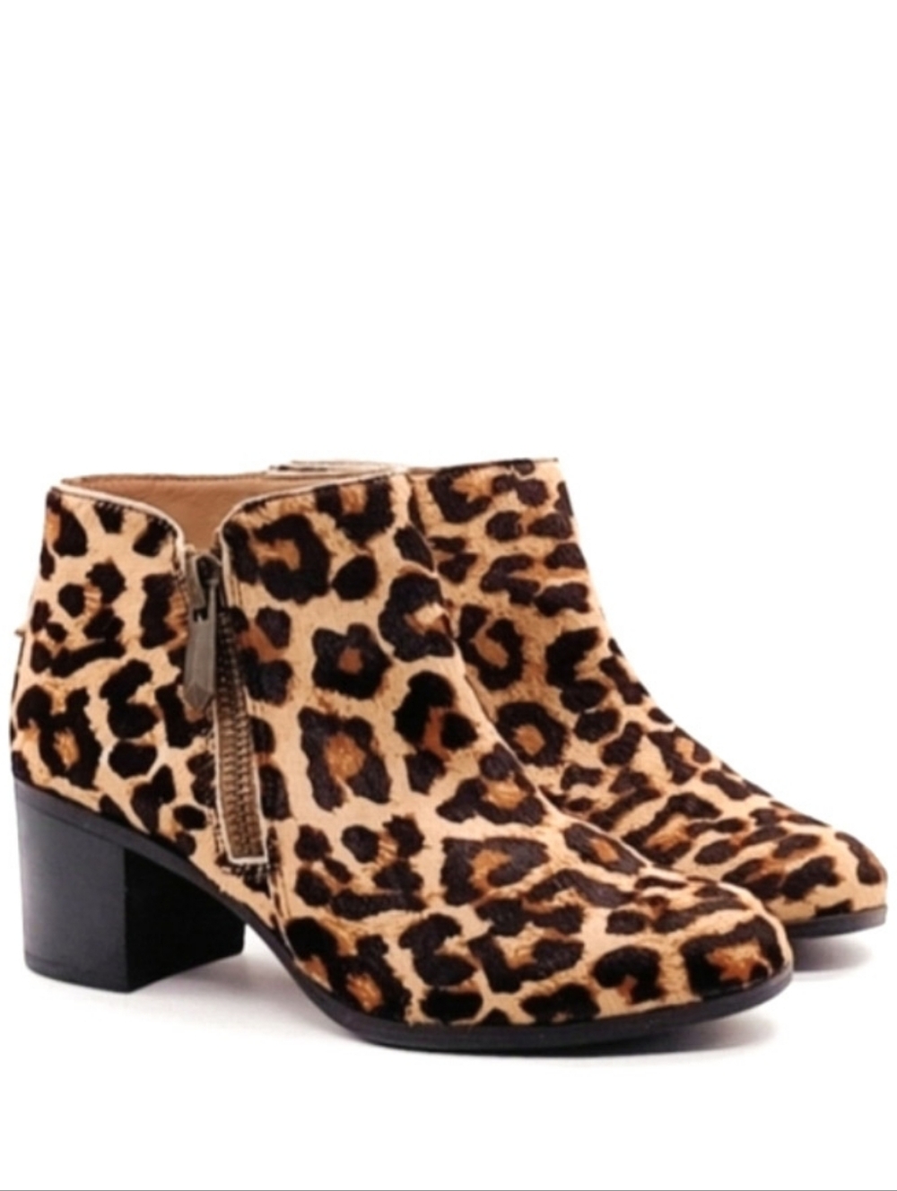 New Leather Rowan Women's Leopard Print Stacked Block Heel Ankle Boots Size 8